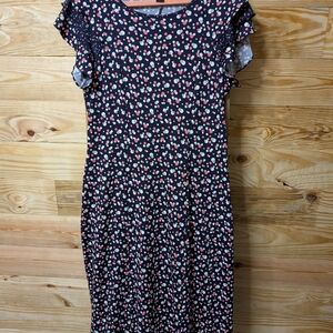 Perceptions Black and Pink Heart Print Midi Dress